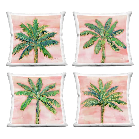 Stupell Industries 18" x 18" Pink Summer Palm Tree Leaves Decorative Printed Indoor Pillow Set